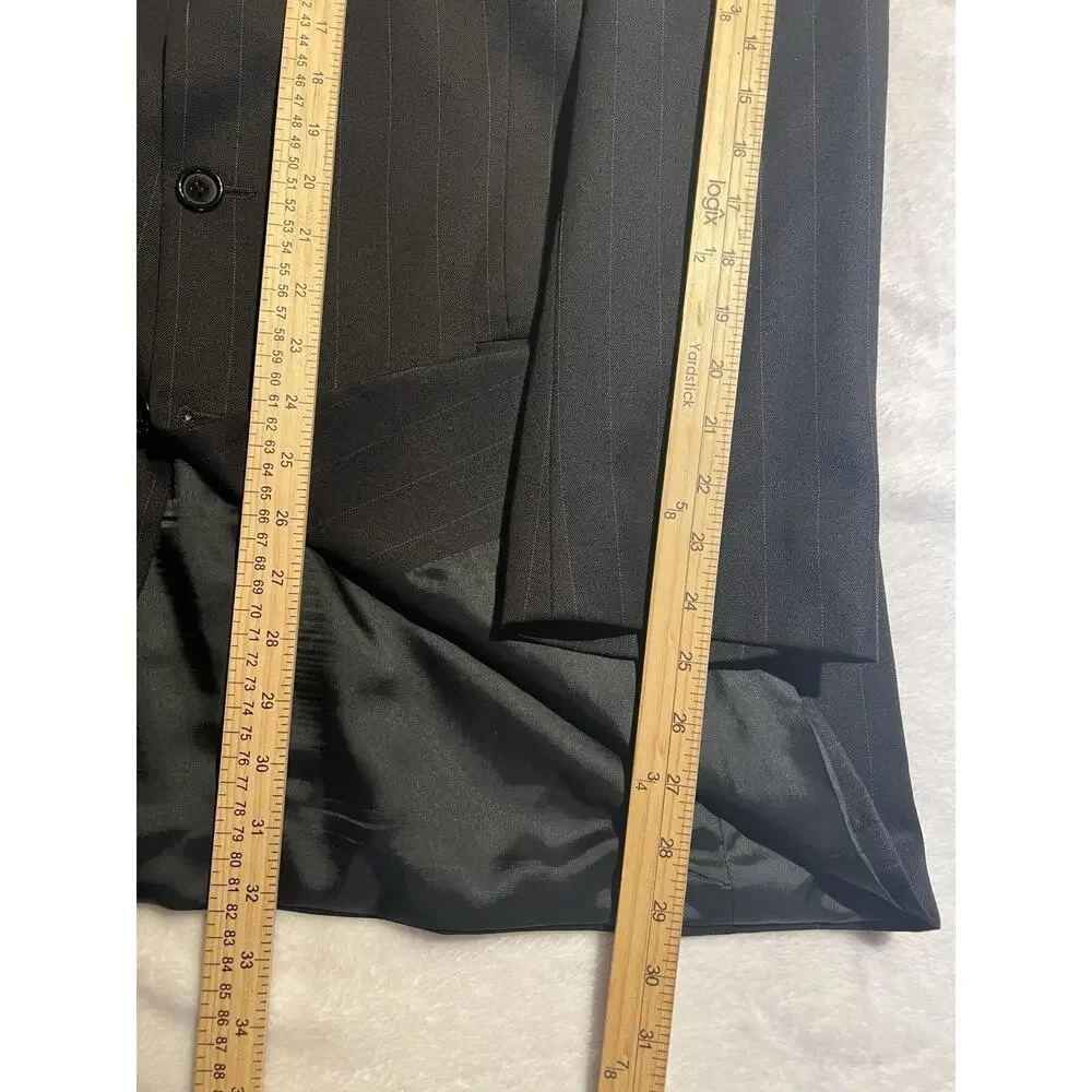 Kasper Mens 44L 35x29 Black Banker's Stripe Suit Virgin Wool 3/2 Roll